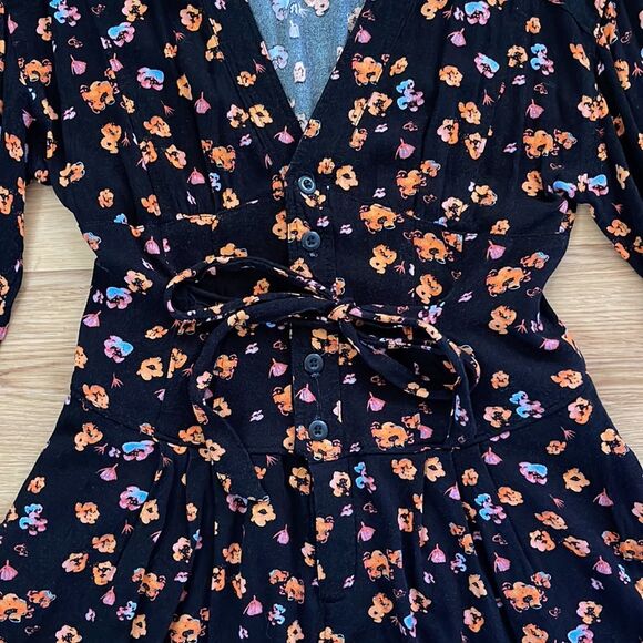 Free People L’amour Floral Printed Black Combo Romper Size 2 - Picture 3 of 6